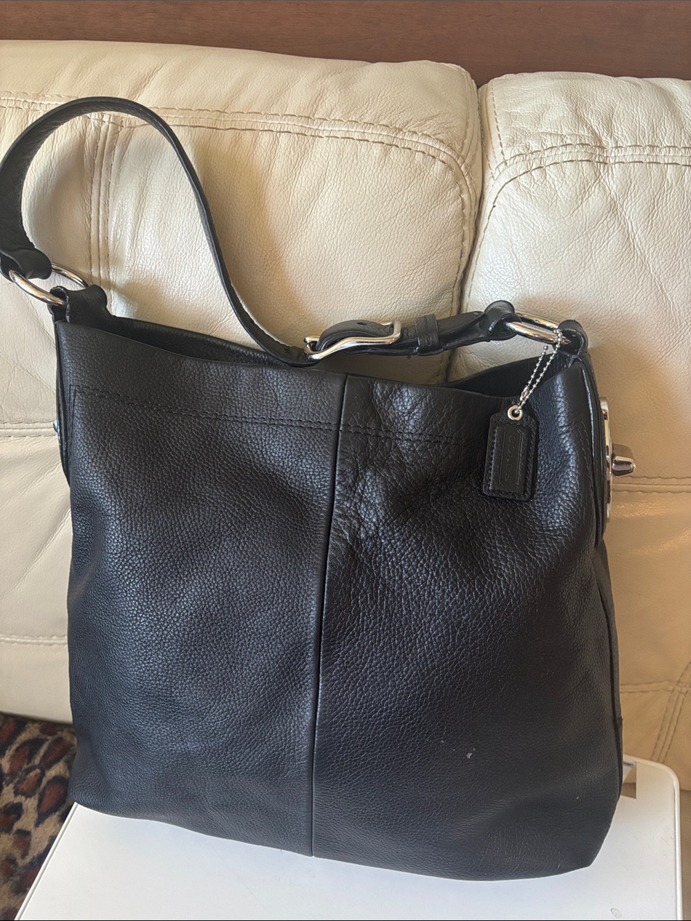 Coach Black Pebbled Leather Shoulder Bag with Silver Hardware